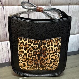 Montana West Leopard Print Black Tote Bag with extra strap